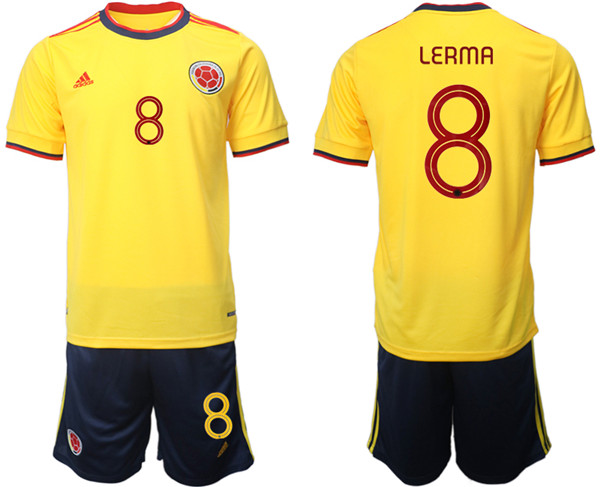 Men's Colombia #8 Lerma Yellow Home Soccer Jersey Suit